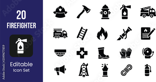Quadro su tela Firefighter icons and symbols for emergency response and safety