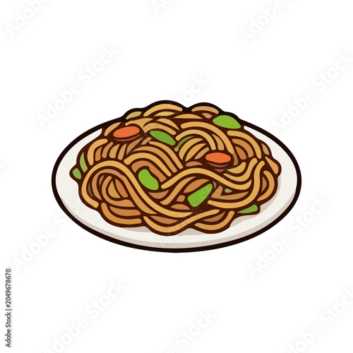 Delicious Illustration of Stir Fried Asian Noodles on a Plate