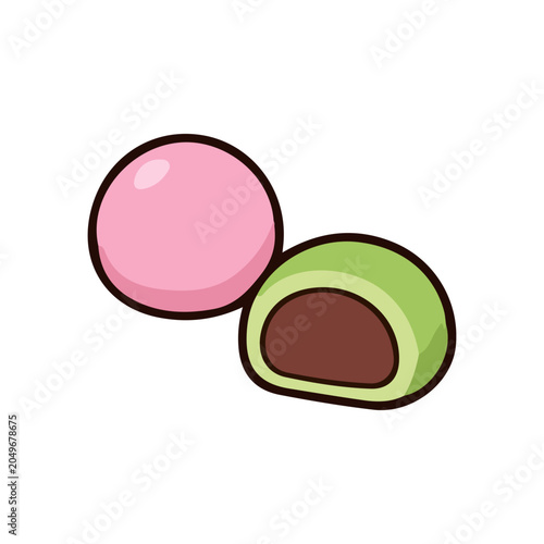 Cute pink and green Japanese mochi rice cake illustration