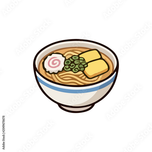 Japanese Ramen Noodle Soup Illustration in a Bowl