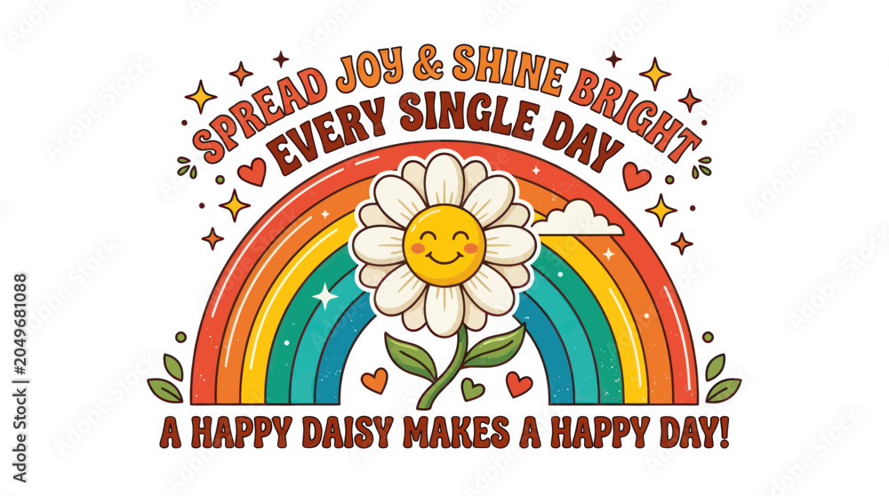 Obraz premium Happy Daisy Rainbow Retro Design