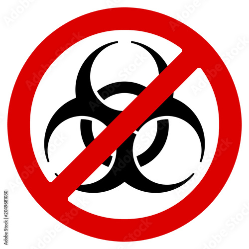 Biohazard symbol with red prohibition sign, no biological hazard concept icon.