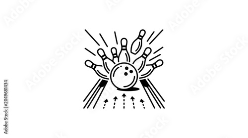 Cuadro en lienzo Bowling ball hitting pins, sport action