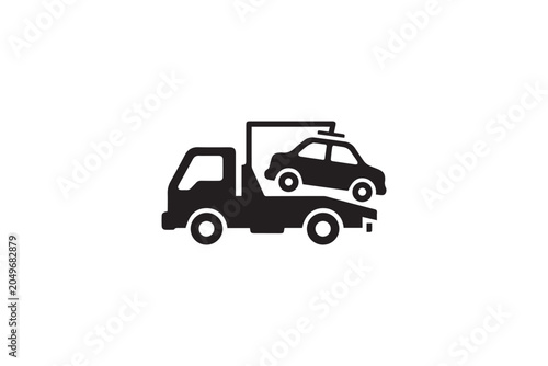 Tow truck lifting damaged car from road recovery vehicle transporting automobile help service assistance vehicle accident breakdown assistance.
