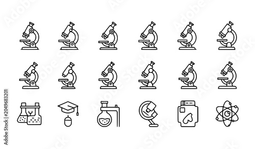 Microscope outline icon set laboratory science research equipment vector collection eps10
