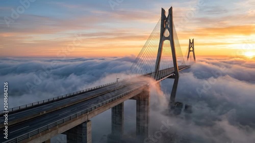 Advection Fog Over Ocean Bridge at Sunrise