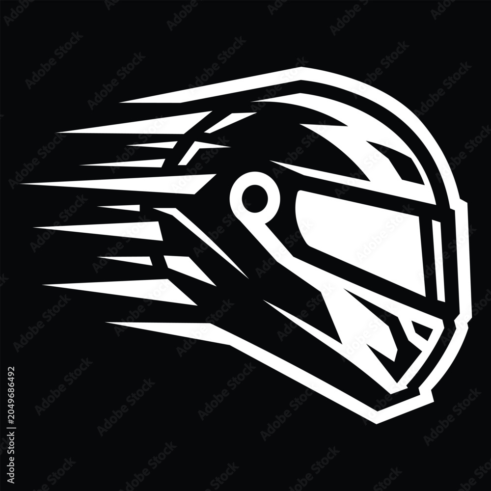 Naklejka premium Fast racing helmet vector icon with speed lines for motorsport logo
