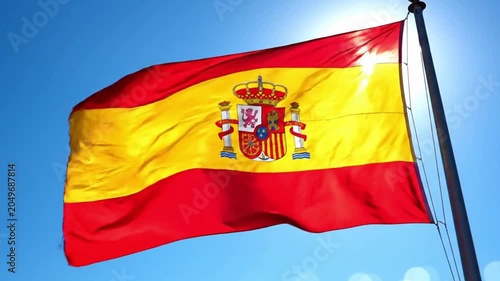 The national flag of spain waving against a clear blue sky