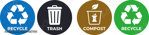 Fotografi Waste management icons for recycling trash and composting