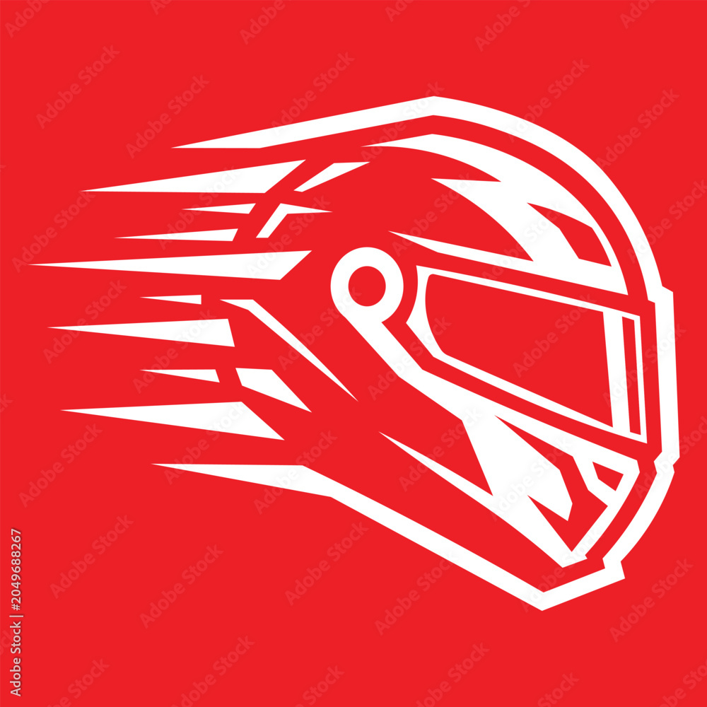 Obraz premium Fast racing helmet vector icon with speed lines for motorsport logo