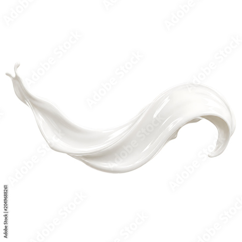 Dynamic white milk splash wave with droplets and swirling motion