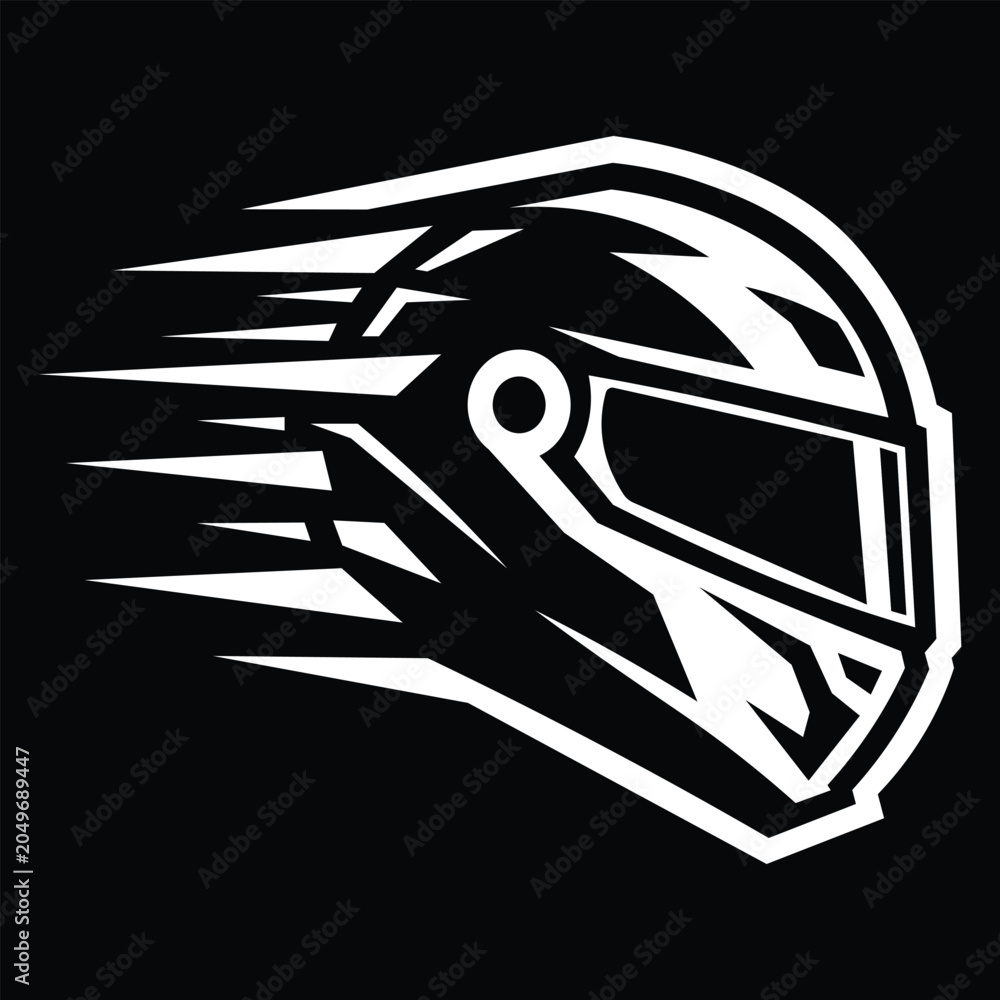 Naklejka premium Fast racing helmet vector icon with speed lines for motorsport logo