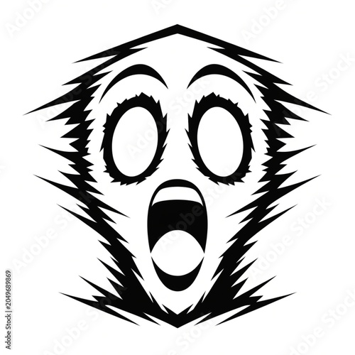 Fényképezés Shocked face, screaming expression, black and white illustration, emotive graphi