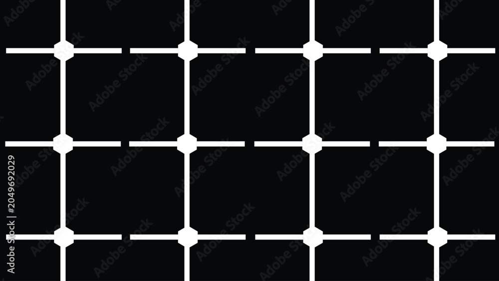 Φωτογραφία Hermann grid illusion vector with intersecting white lines and dots on black bac
