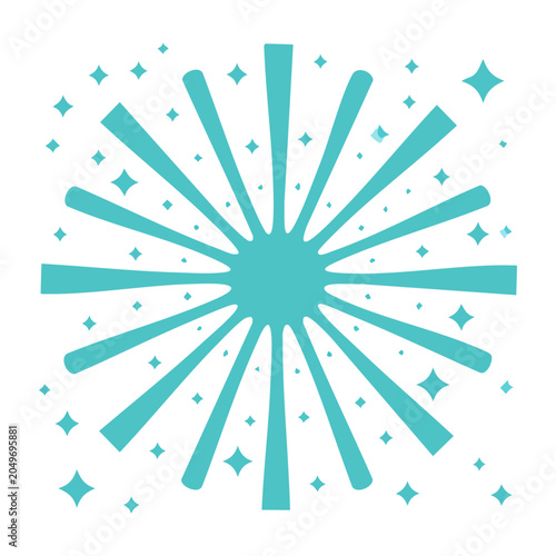 Turquoise starburst with sparkles on white background