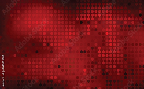 Red hexagon honeycomb tech background with gradient bokeh, abstract digital pattern