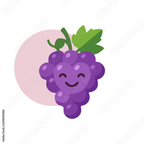 Cute Purple Grape Character Illustration with Happy Smiling Face