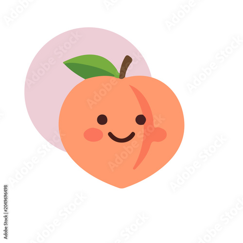 Cute Kawaii Peach Character with Happy Smile Illustration