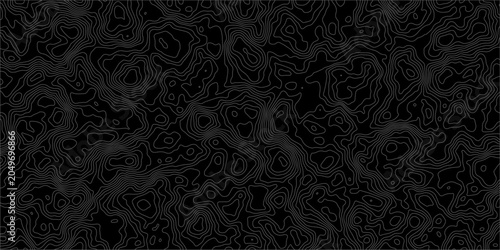 Schilderij op canvas Abstract Topographic Contour Map Pattern With Seamless Black and White Terrain Lines for Backgrounds