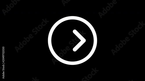 Minimal White Animated Right Arrow Line Icon in Circle with Alpha Channel, UI Navigation Next and Forward Button on Transparent Background