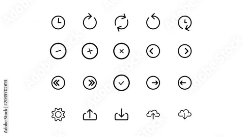 Minimalist Black Arrow and Action Icons Animated Pack with Alpha Channel, Clean UI Micro interactions Line Icons Set Loop on Transparent Background
