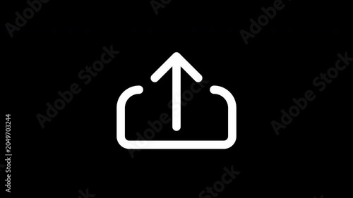 Animated White Upload Arrow Line Icon with Alpha Channel, Minimalist UI Publish and Data Export Micro-interaction on Transparent Background