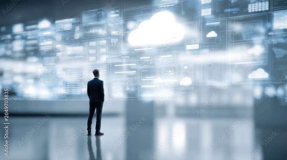Fototapeta premium Man facing data visualization on screen