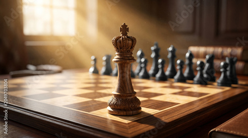 Bild auf Leinwand Chess board, king piece, indoor game, strategy, wooden chessboard