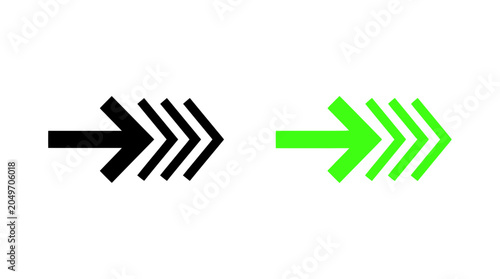 Schilderij op canvas Black and Green Arrows Pointing Right, Directional Signs, Motion Graphic Element