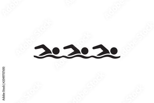 Three identical black swimming icons arranged in horizontal row on white background showing stylized athletes in motion over wavy water lines.