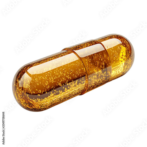 Golden Oil Capsule Medication Remedy Supplement Isolated On Transparent Background