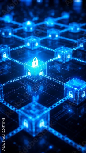 Glowing blockchain network with secure cube nodes