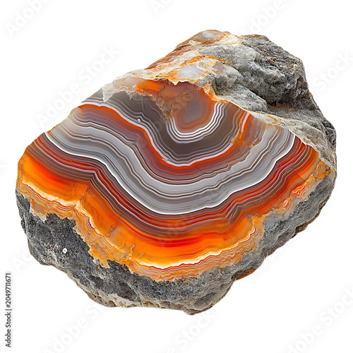 Layered Rough Banded Agate Stone Orange Red Isolated On Transparent Background