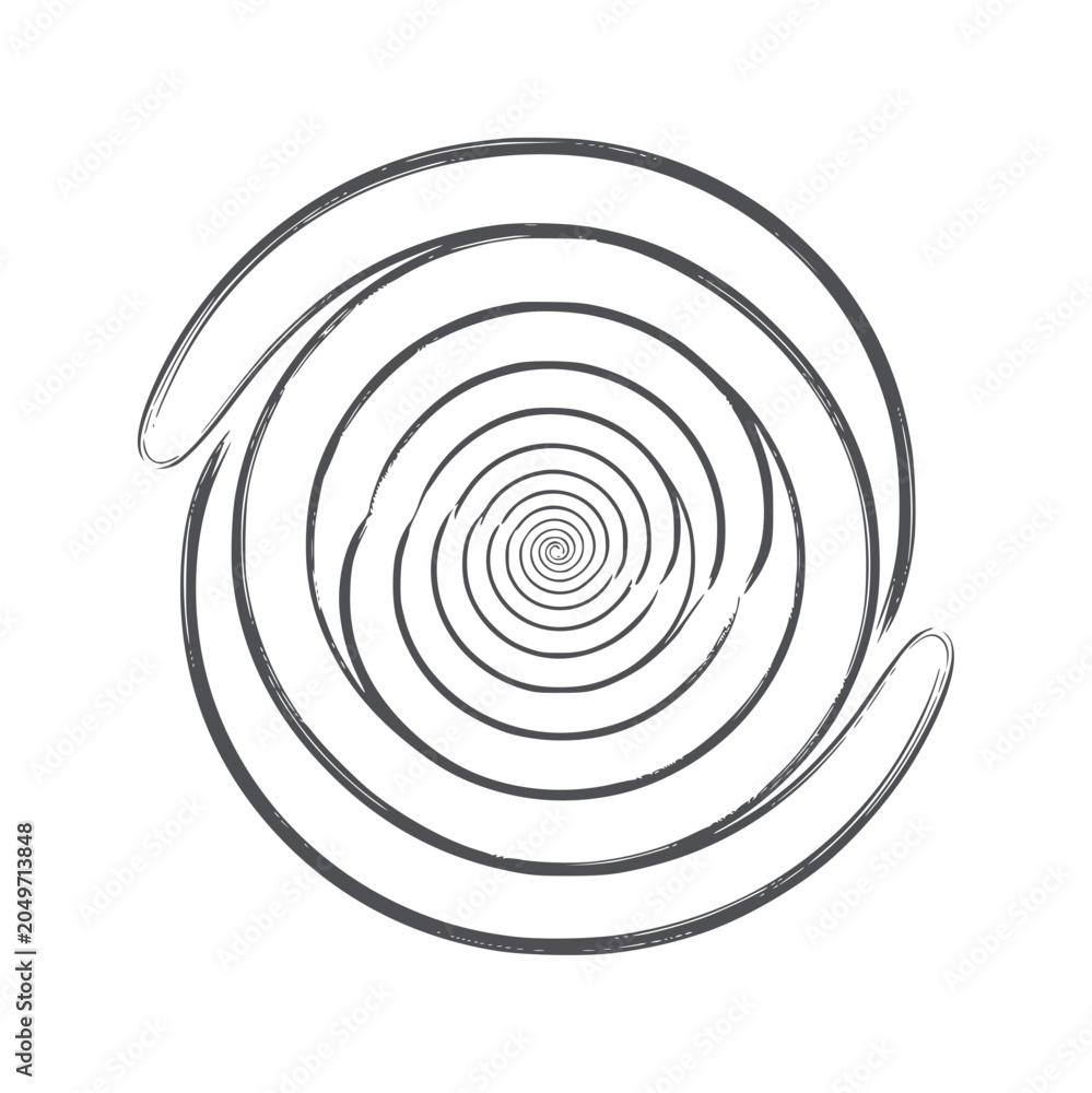Fototapeta premium Dark grey spiral vortex pattern with textured brush strokes white abstract black