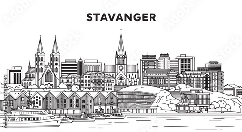 Foto Stavanger Norway Skyline Black and White Design Illustration