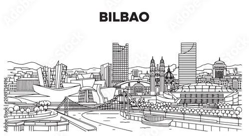 Φωτογραφία Bilbao Skyline Illustration with City Buildings Landmark View