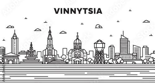 Fotografi Vinnytsia Ukraine City Skyline Black and White Illustration