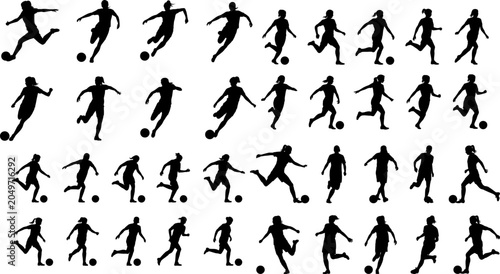 Soccer icons set black silhouettes on a white background