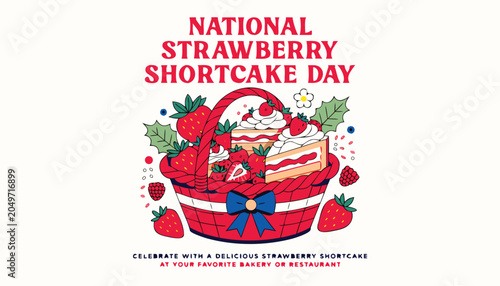 Konstfotografi National strawberry shortcake day illustration with delicious red fruit basket