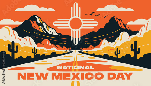 Obraz na płótnie Vibrant graphic art celebrating the beautiful landscape of New Mexico state