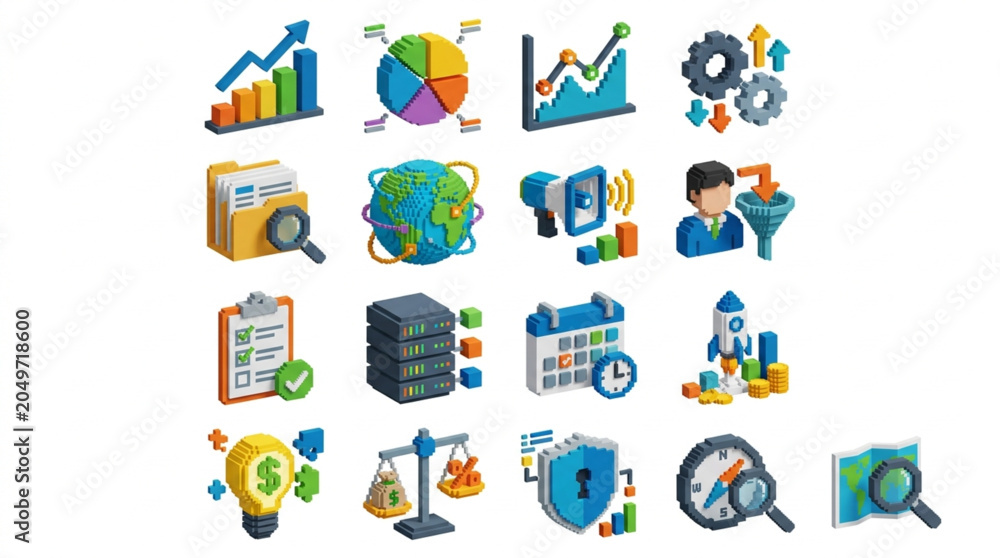 Fototapeta premium Collection of Business and Finance Icons for Data Analysis and Strategy.