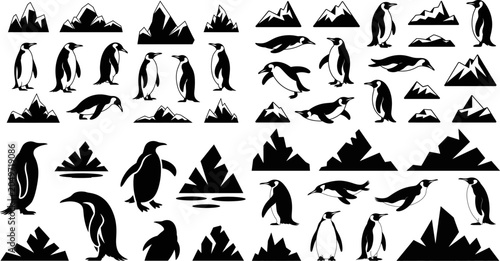 Photos Penguin and Mountain Silhouette Vector Collection