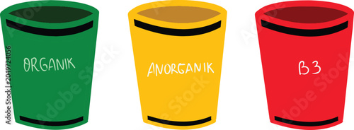 Bild auf Leinwand Colorful Waste Container Set Illustration for Organic, Inorganic, and Recyclable