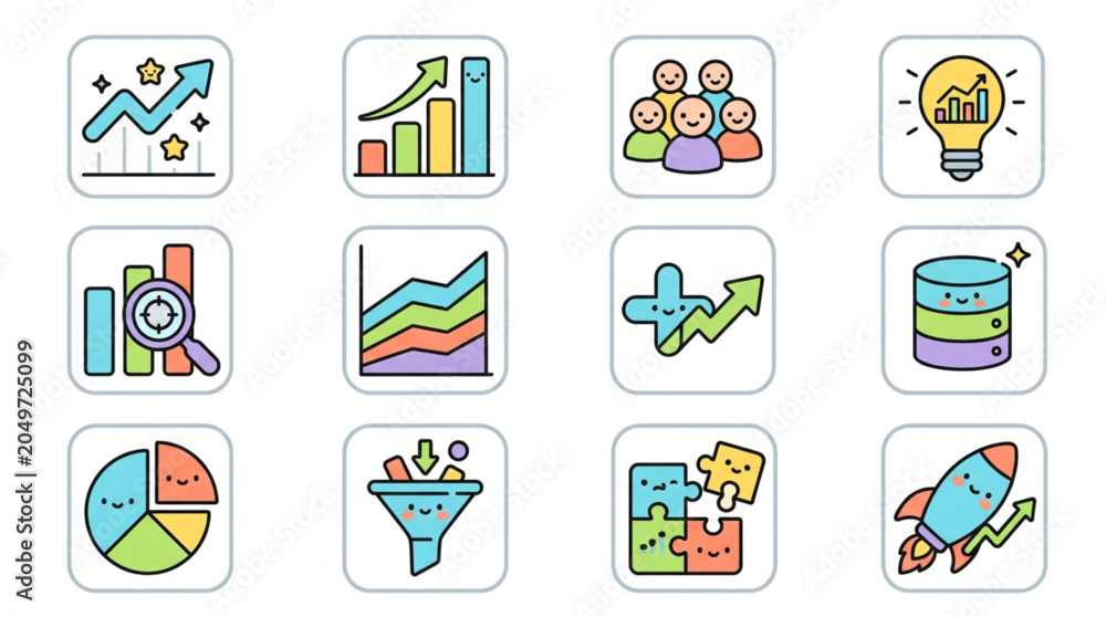 Fototapeta premium Collection of Business and Finance Icons with Charts and Graphs.