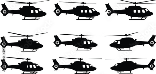 Foto Helicopter black silhouette vector set featuring military chopper medical transp