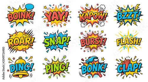 Dynamic cartoon speech bubbles and sound effects for comic art.