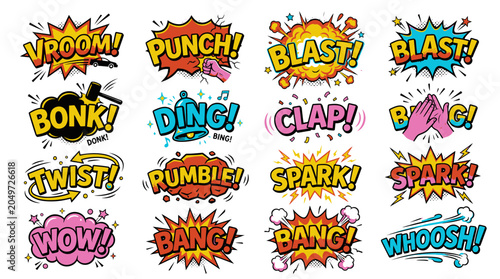 Dynamic comic book action effects and speech bubbles