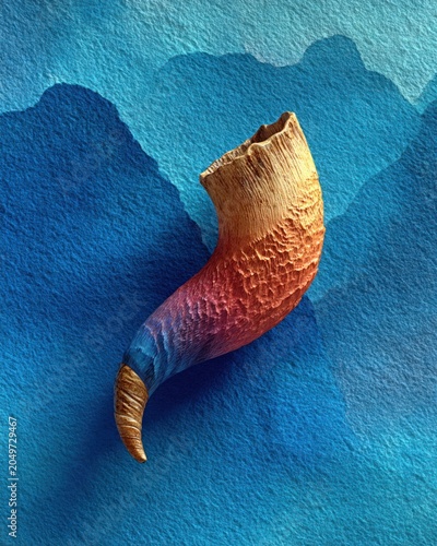 Watercolor soft background with shofar horn and copy space, symbolic for Yom Kippur