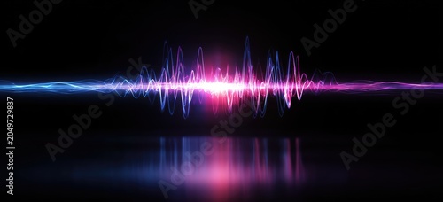 Vibrant, glowing waveform with intricate peaks and valleys against black background