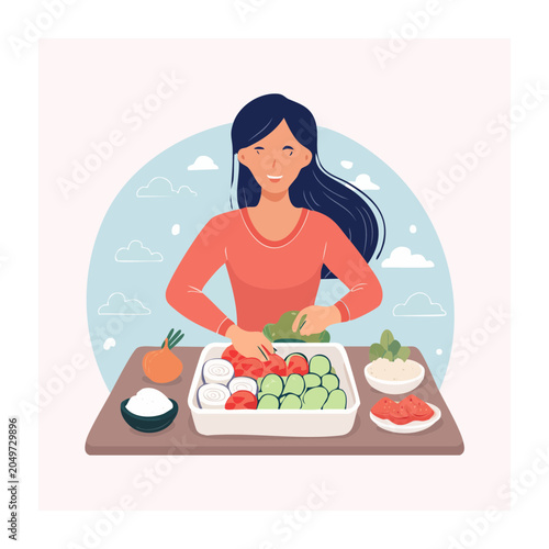 Woman preparing fresh vegetables for cooking